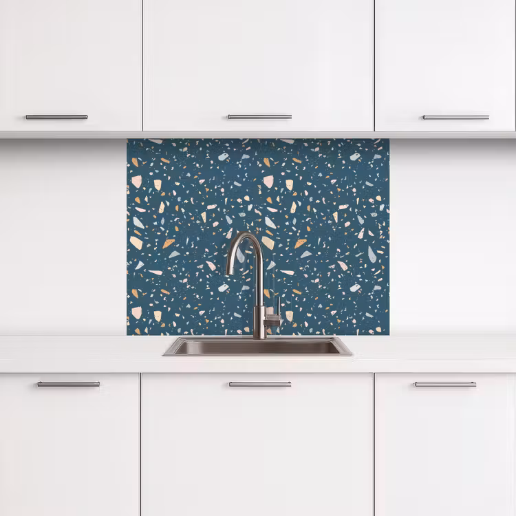 Küchenrückwand - Terrazzo - Muster - Farbenfroh - Tiefblau — 3