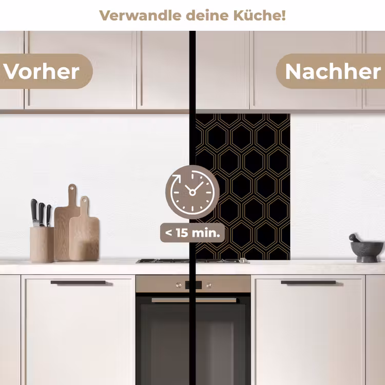 Küchenrückwand - Schwarz - Gold - Sechseck — 2