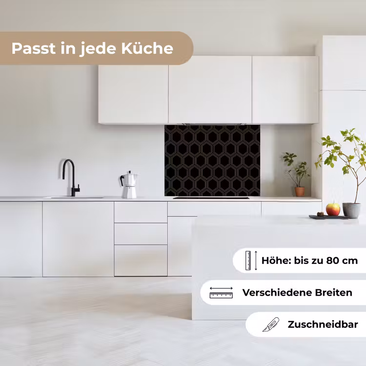 Küchenrückwand - Schwarz - Gold - Sechseck — 6