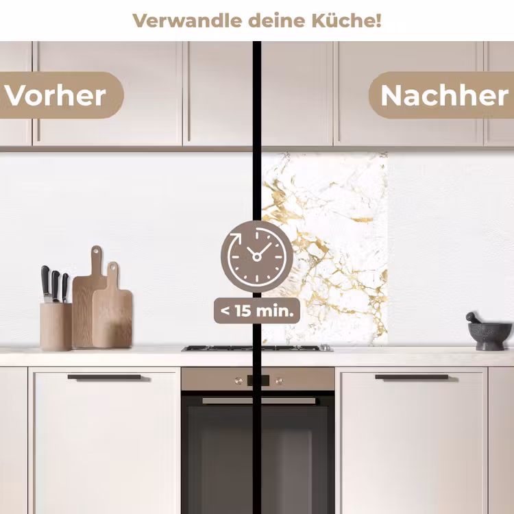 Küchenrückwand - Weiß - Marmor - Luxus - Gold — 2