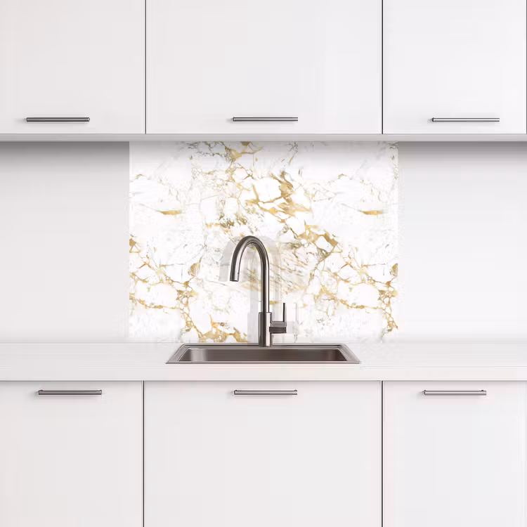 Küchenrückwand - Weiß - Marmor - Luxus - Gold — 3