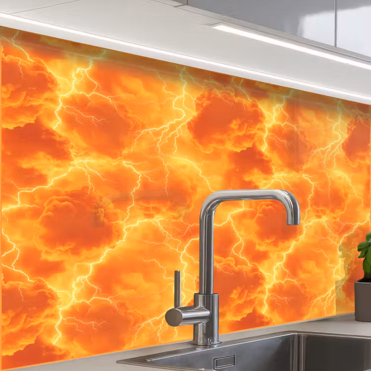Küchenrückwand - Blitz - Sturm - Orange — 1