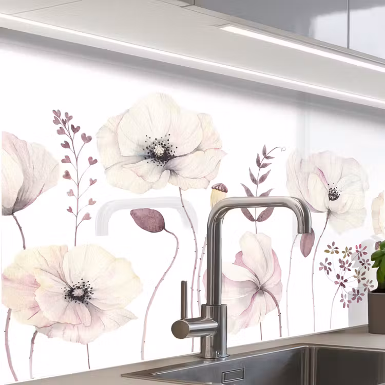 Küchenrückwand - Blumen - Pastell - Pflanzen - Weiß — 1