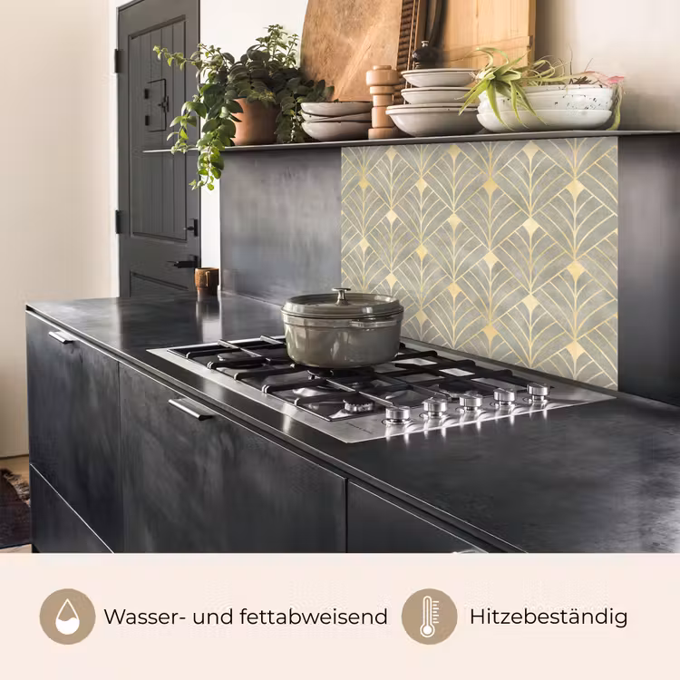 Küchenrückwand - Elegant - Symbol - Gold - Grau-Grün — 4