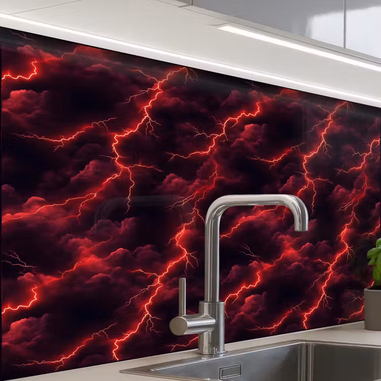 Küchenrückwand - Rot - Gewitter - Blitze - Wolken — 1