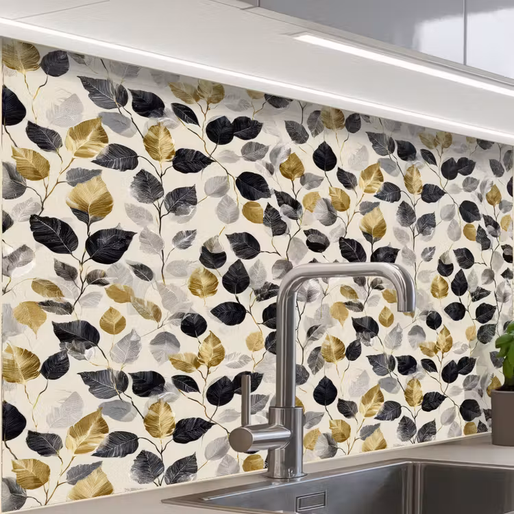 Küchenrückwand - Botanisch - Gold - Schwarz — 1