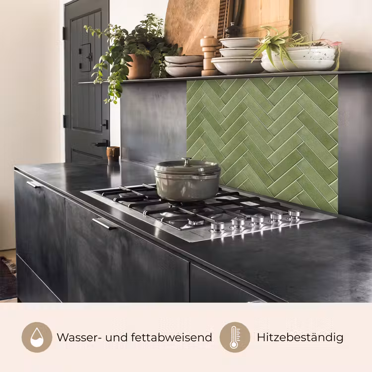 Küchenrückwand - Fischgrätmuster - Fliesen - Olivgrün — 4