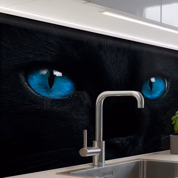 Küchenrückwand - Katze - Blau - Tier - Schwarz — 1