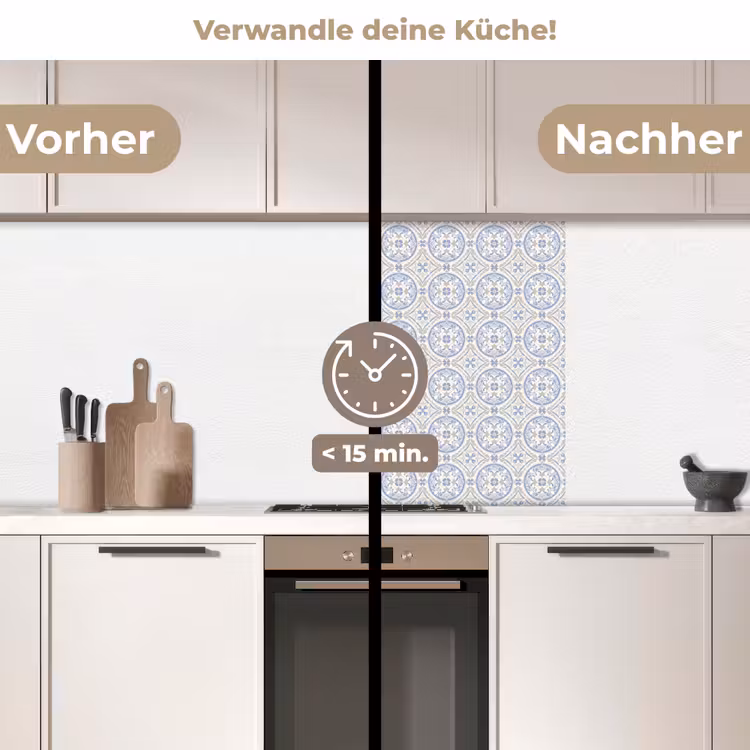 Küchenrückwand - Fliese - Muster - Beige - Blau — 2