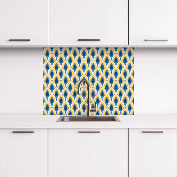 Küchenrückwand - Design - Muster - Retro - Gelb - Blau — 3