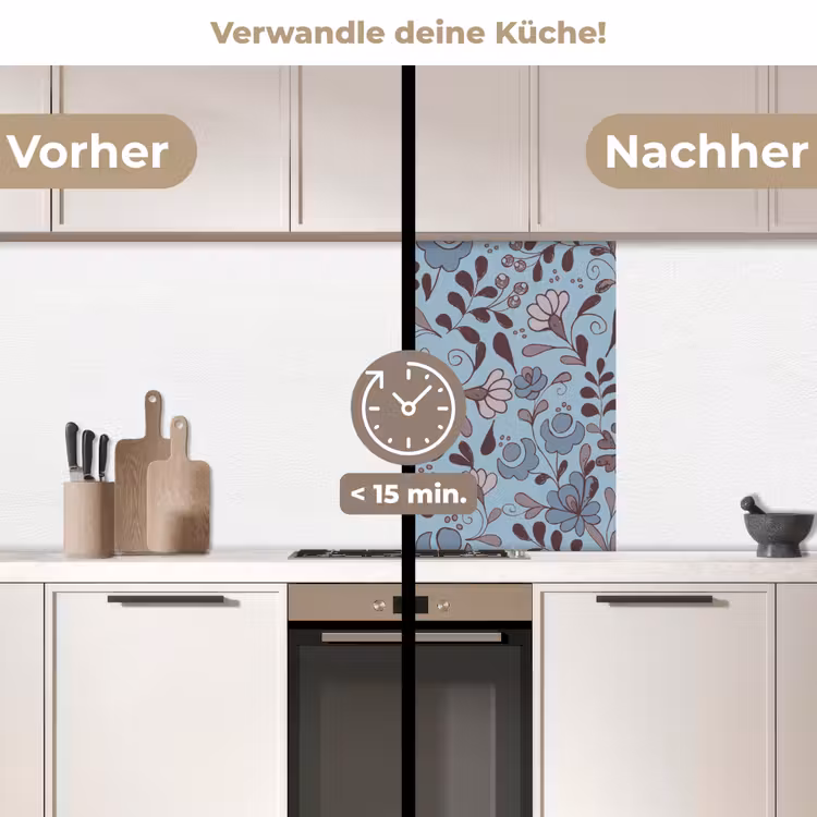 Küchenrückwand - Muster - Blume - Grau - Blau — 2