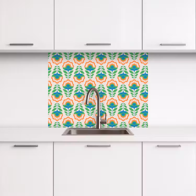 Küchenrückwand - Retro - Blumen - Design - Grün - Orange — 3