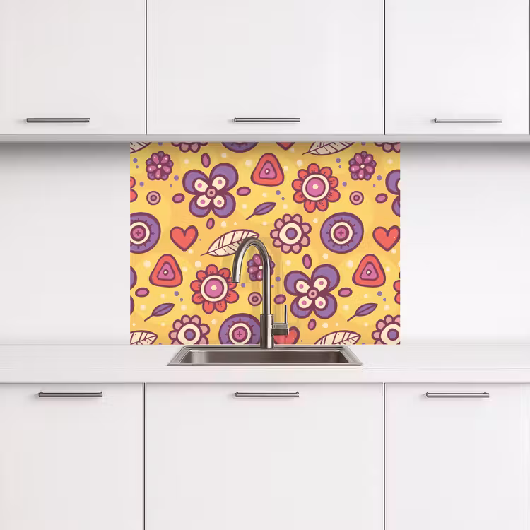 Küchenrückwand - Muster - Blumen - Lila - Orange — 3