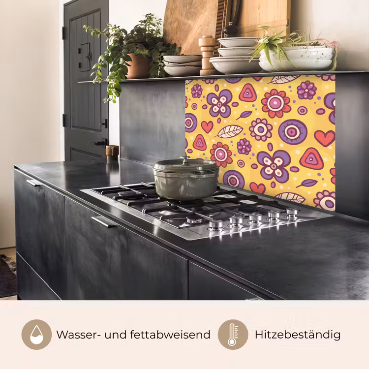 Küchenrückwand - Muster - Blumen - Lila - Orange — 4