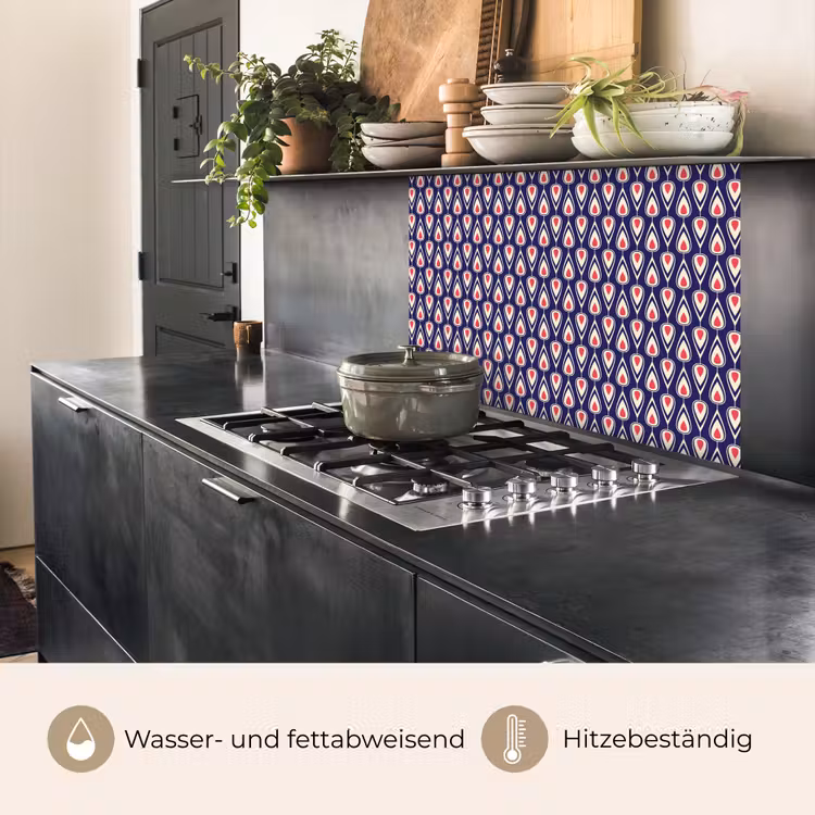 Küchenrückwand - Muster - Vintage - Blau - Rot — 4