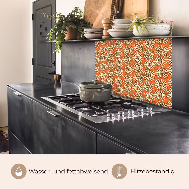 Küchenrückwand - Muster - Vintage - Blume - Orange — 4