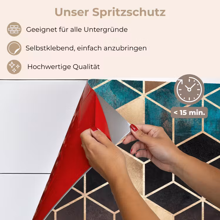 Spritzschutz Küche - Abstrakt - Würfel - Gold - Muster - Luxus — 4