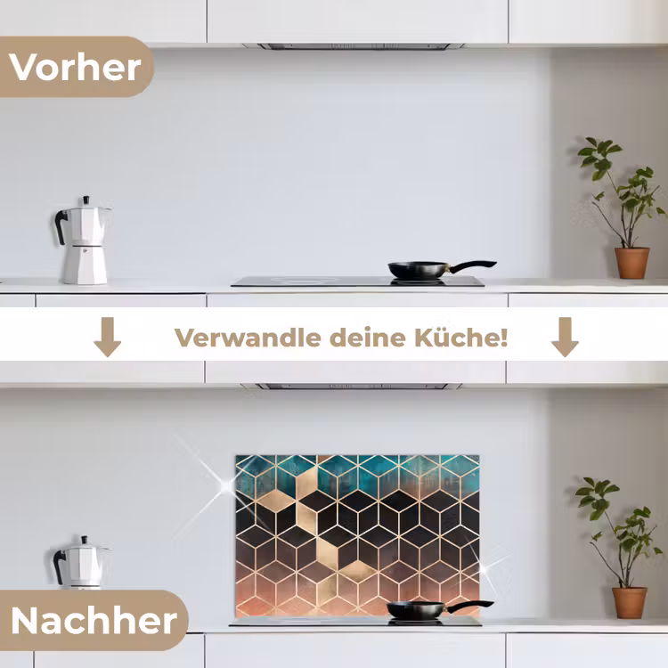 Spritzschutz Küche - Abstrakt - Würfel - Gold - Muster - Luxus — 7