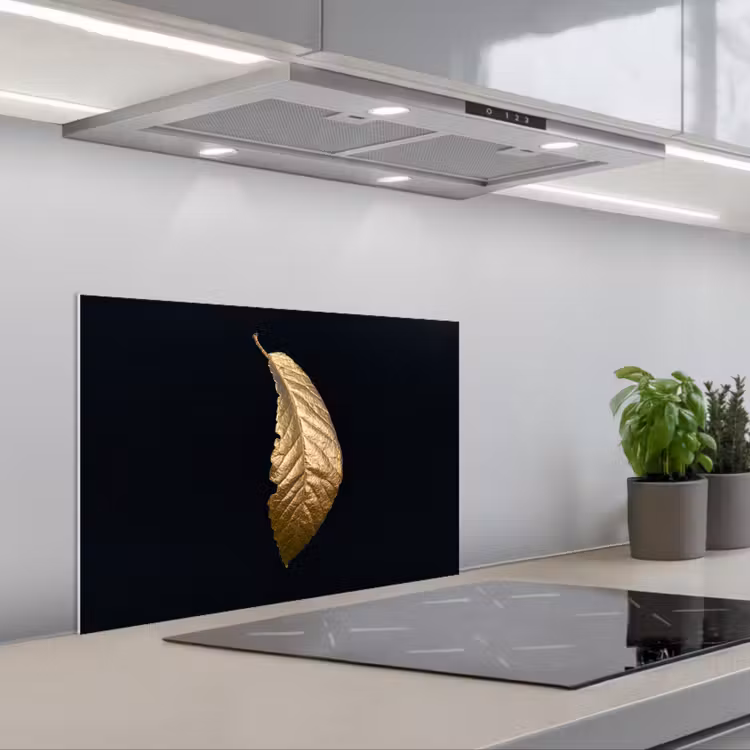 Spritzschutz Küche - Blätter - Luxus - Gold - Schwarz - Natur — 1