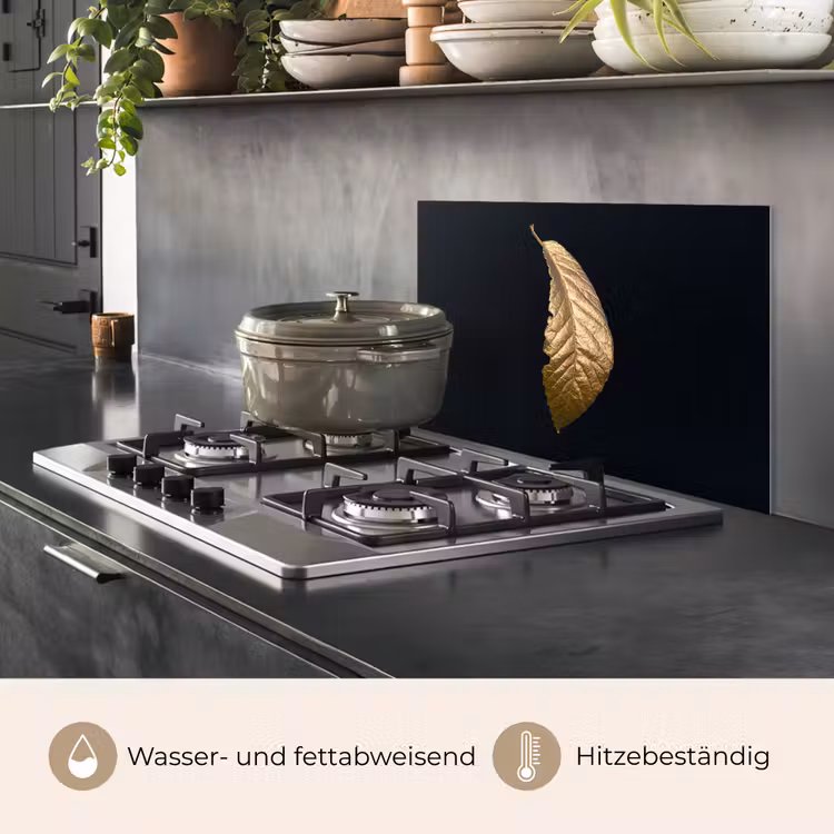 Spritzschutz Küche - Blätter - Luxus - Gold - Schwarz - Natur — 2