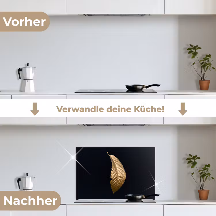 Spritzschutz Küche - Blätter - Luxus - Gold - Schwarz - Natur — 7