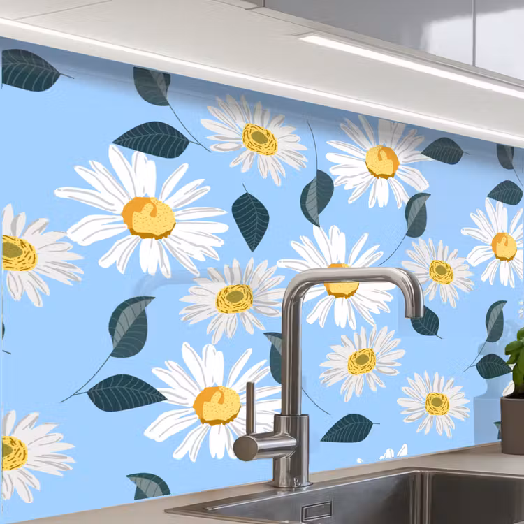 Küchenrückwand - Gänseblümchen - Blau - Muster — 1
