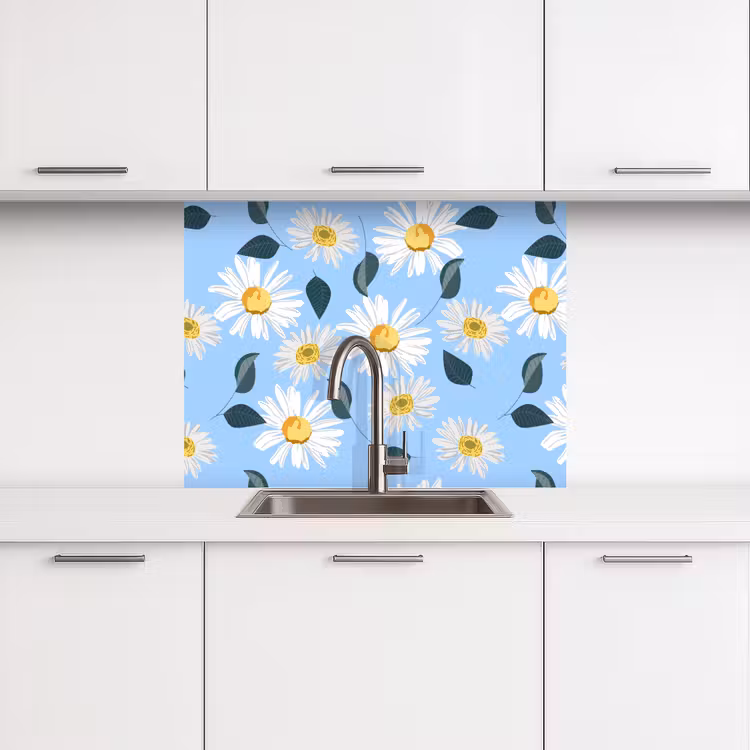 Küchenrückwand - Gänseblümchen - Blau - Muster — 3
