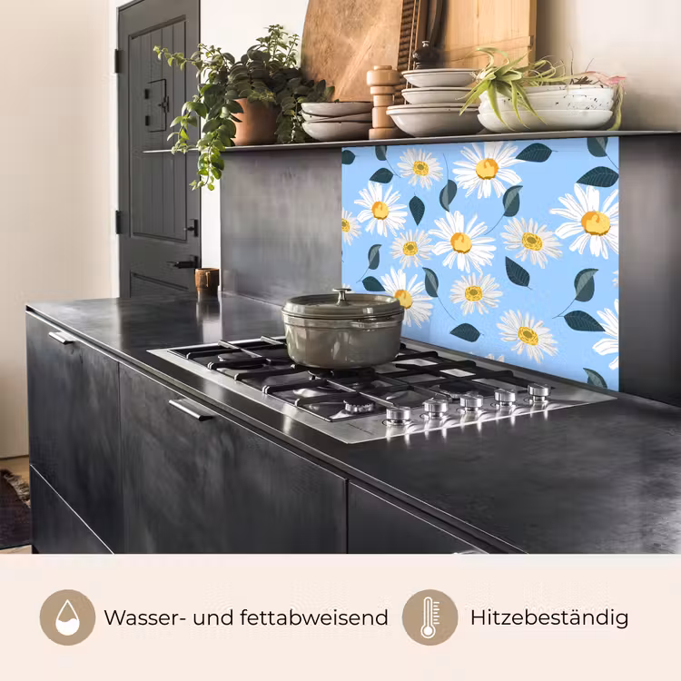 Küchenrückwand - Gänseblümchen - Blau - Muster — 4