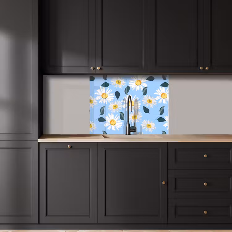 Küchenrückwand - Gänseblümchen - Blau - Muster — 5