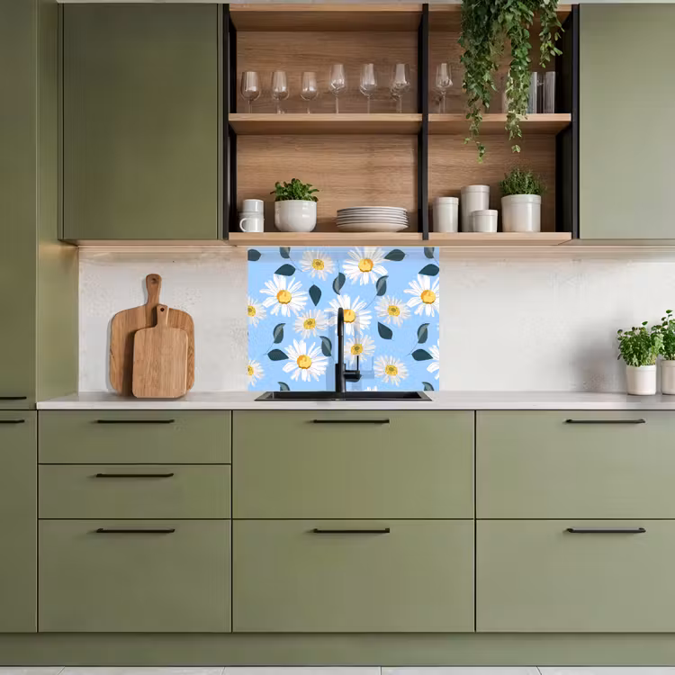 Küchenrückwand - Gänseblümchen - Blau - Muster — 7