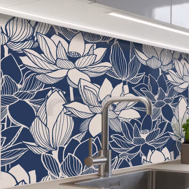 Küchenrückwand - Lotus - Blau - Muster — 1