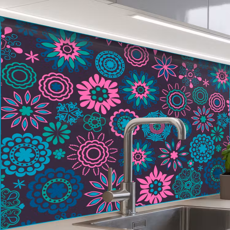 Küchenrückwand - Neon - Blumen - Muster — 1