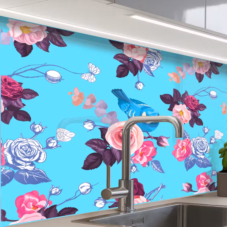Küchenrückwand - Vogel - Blumen - Muster — 1