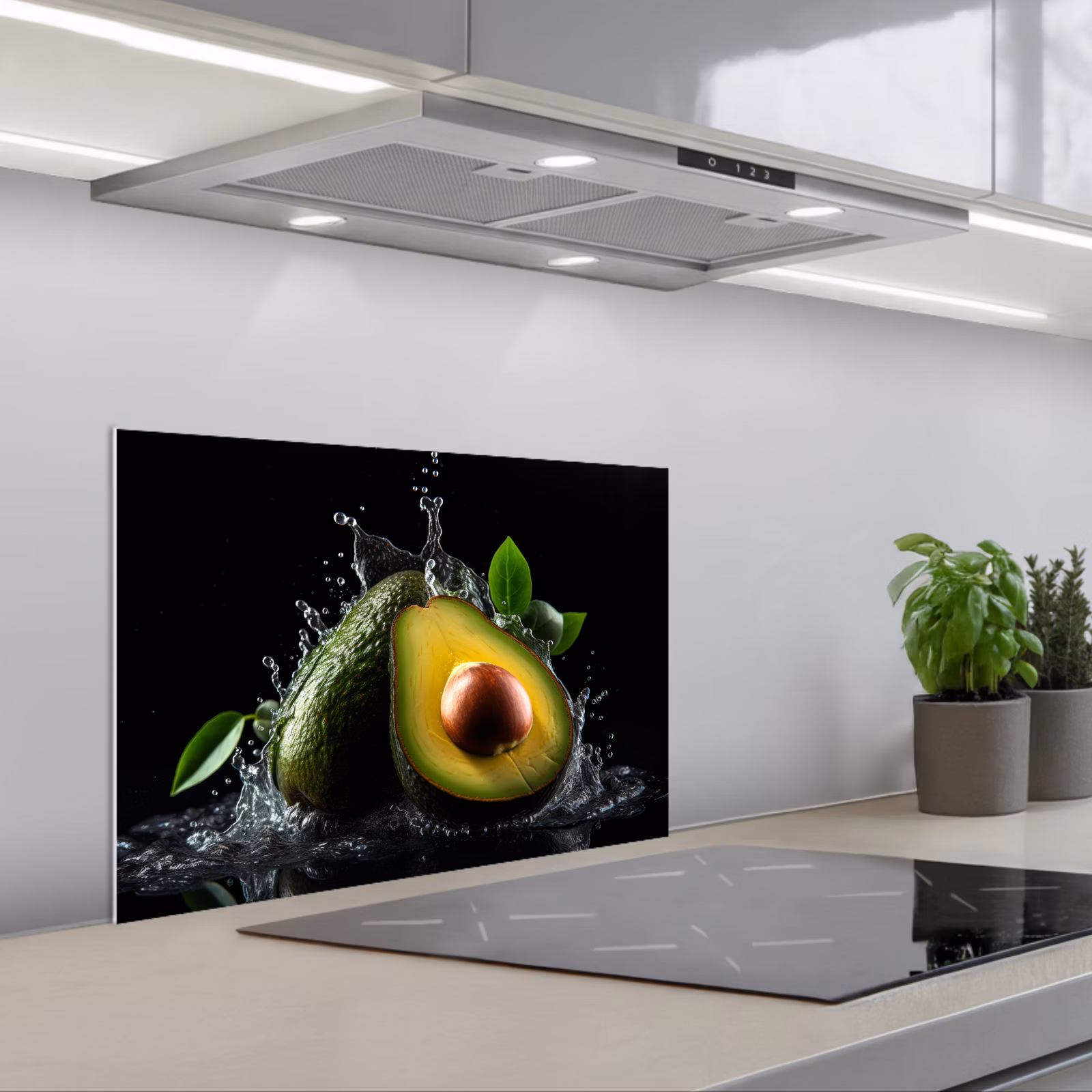Spritzschutz Küche - Avocado - Gemüse - Blatt - Wasser - Schwarz - Grün — 1