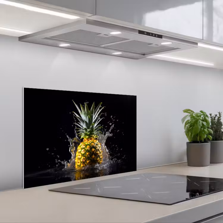 Spritzschutz Küche - Ananas - Obst - Wasser - Pflanzen - Schwarz — 1