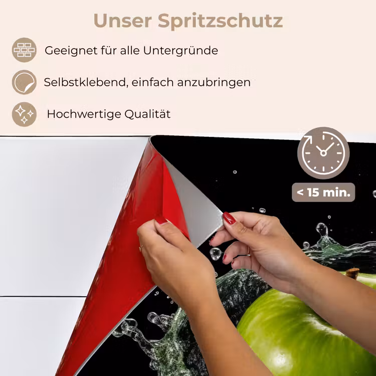 Spritzschutz Küche - Apfel - Grün - Obst - Wasser - Schwarz — 4