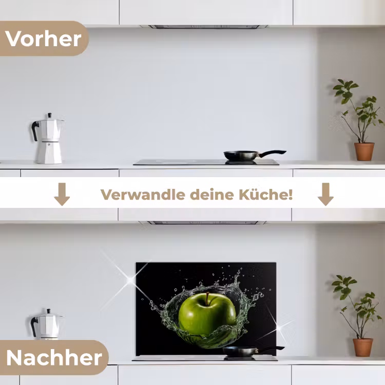 Spritzschutz Küche - Apfel - Grün - Obst - Wasser - Schwarz — 7