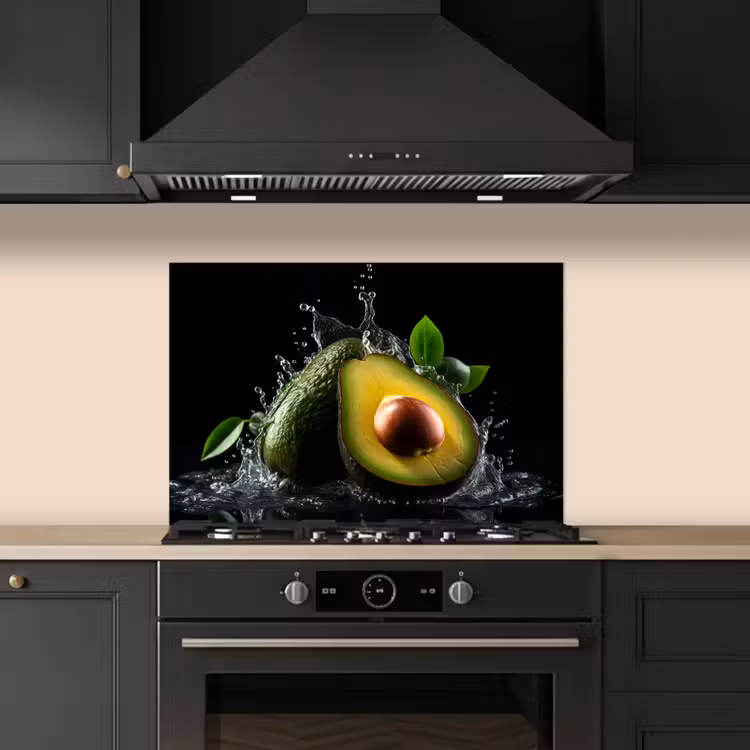 Spritzschutz Küche - Avocado - Gemüse - Blatt - Wasser - Schwarz - Grün — 5