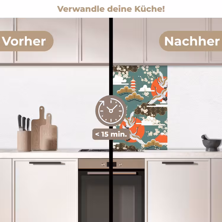 Küchenrückwand - Kranich - Sakura - Sonne - Muster — 2