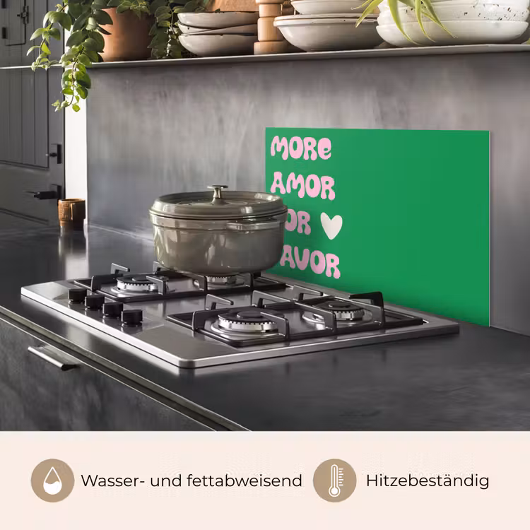 Spritzschutz Küche - Amor - Valentinstag - Grün - Text — 2