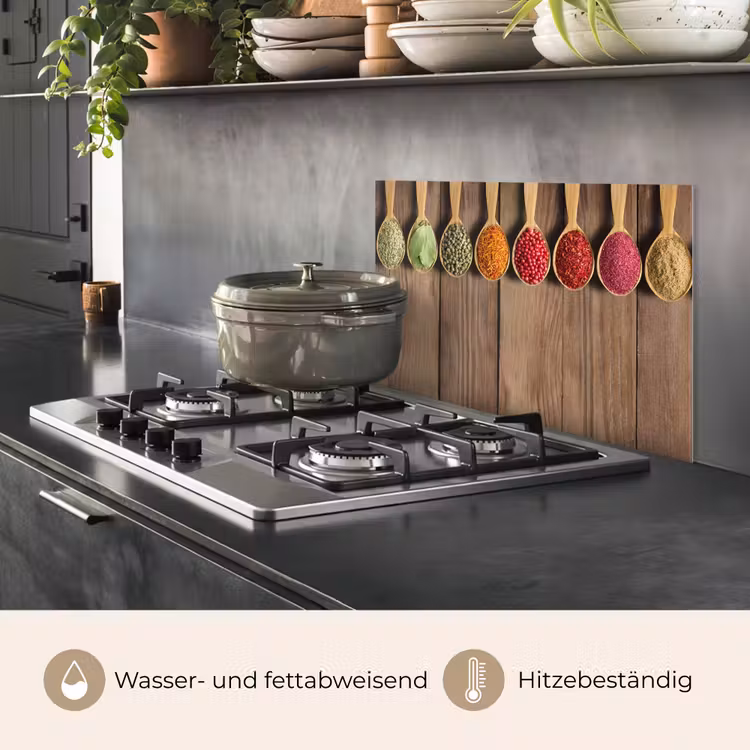 Spritzschutz Küche - Löffel - Kräuter - Holz — 2