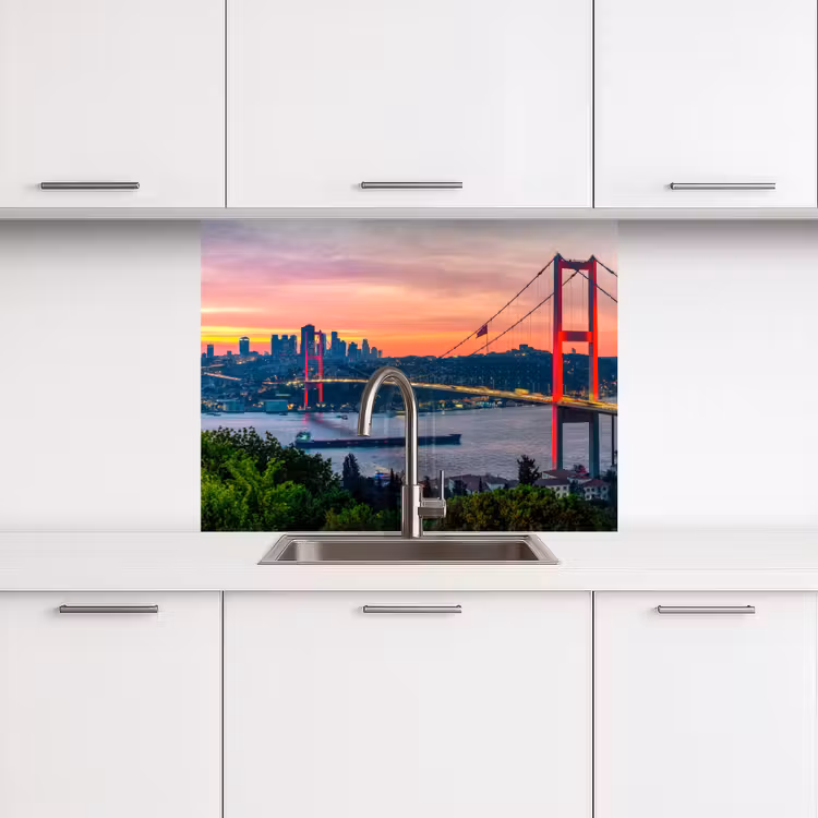 Küchenrückwand - Brücke - Rot - Skyline - Wasser — 3