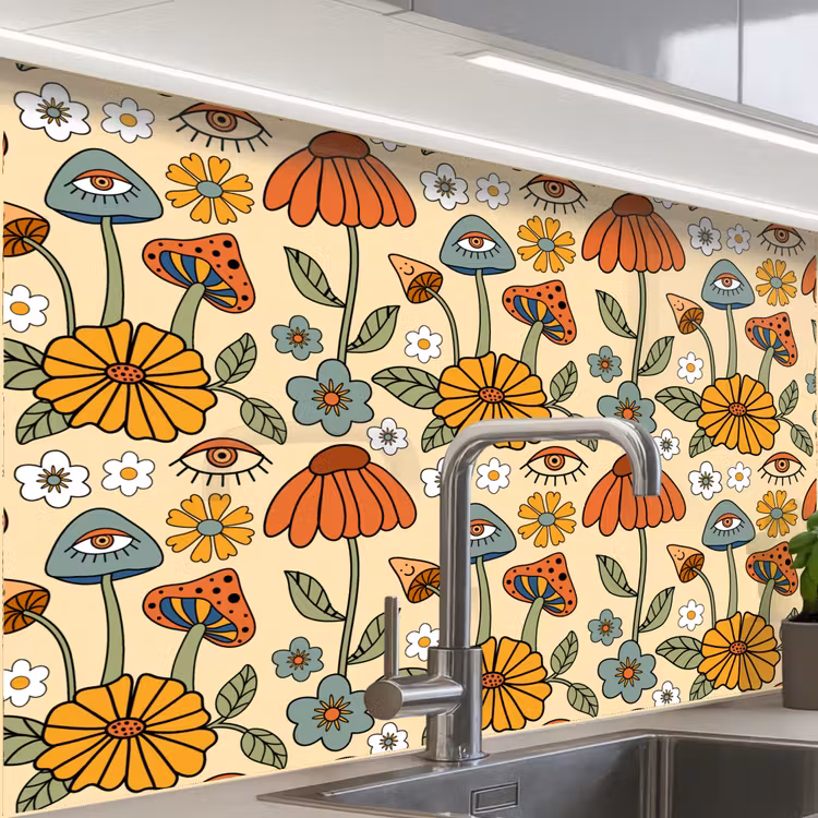 Küchenrückwand - Muster - Vintage - Blumen - Augen — 1