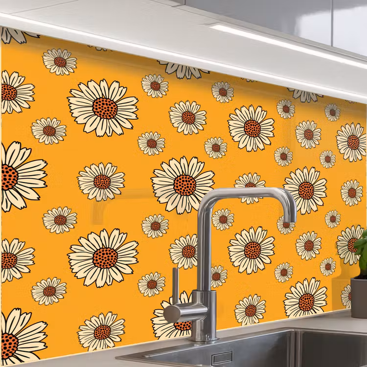 Küchenrückwand - Muster - Vintage - Blumen - Gelb — 1