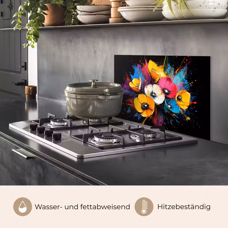 Spritzschutz Küche - Blumen - Bunt - Graffiti - Modern - Blumenstrauß — 2