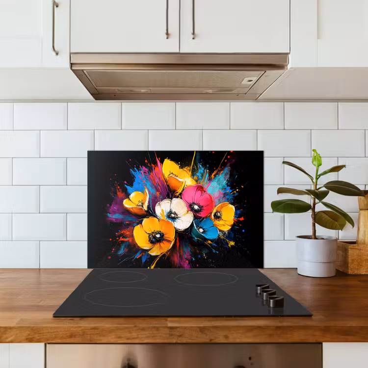 Spritzschutz Küche - Blumen - Bunt - Graffiti - Modern - Blumenstrauß — 3