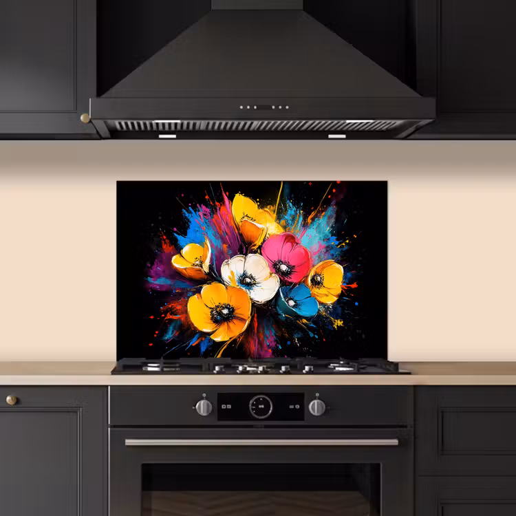 Spritzschutz Küche - Blumen - Bunt - Graffiti - Modern - Blumenstrauß — 5