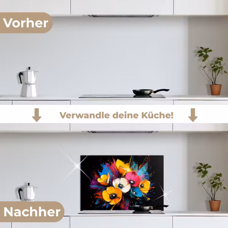 Spritzschutz Küche - Blumen - Bunt - Graffiti - Modern - Blumenstrauß — 7