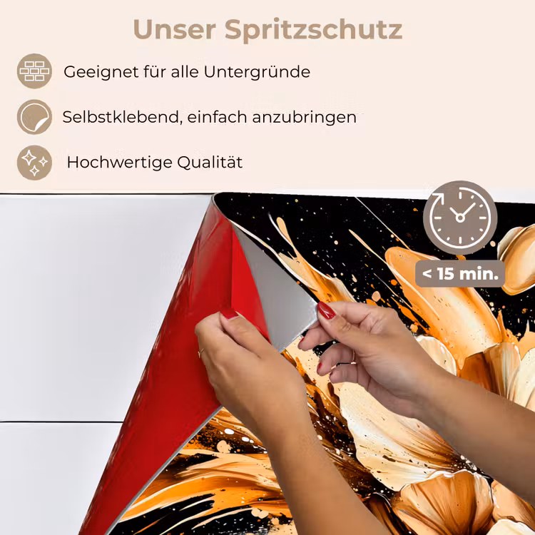 Spritzschutz Küche - Blumen - Gold - Graffiti - Schwarz - Abstrakt — 4