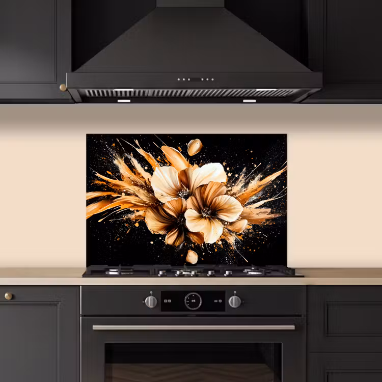Spritzschutz Küche - Blumen - Gold - Graffiti - Schwarz - Abstrakt — 5